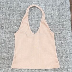 Beige Ribbed Halter Top